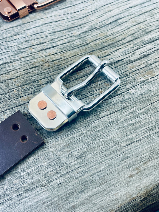Big and Tall Belt - 1.5" Solid Sterling Silver Belt-Plate Buckle on Custom Leather Strap (SB-01)1.5